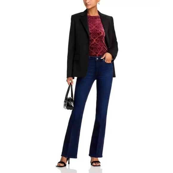 PAIGE Laurel Canyon High Rise Flare Jeans in Manifesto Womens Size 24 Dark Blue - Picture 2 of 16